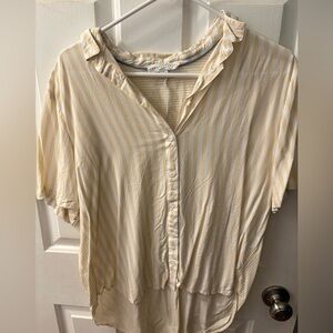 Yellow and white stripped button up t-shirt